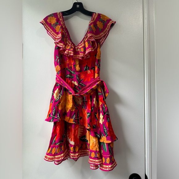 Farm Rio Pink Flowers Tapestry Mini Dress Size XS - Picture 14 of 15